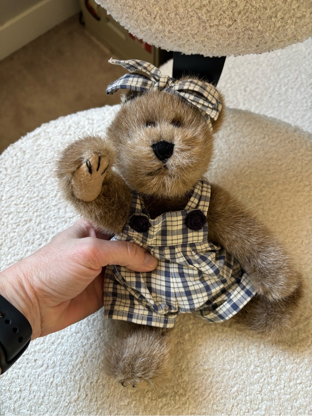 Vintage Boyds Bears Bearwear Plaid Overall Teddy Bear w/ Matching Headband Plush